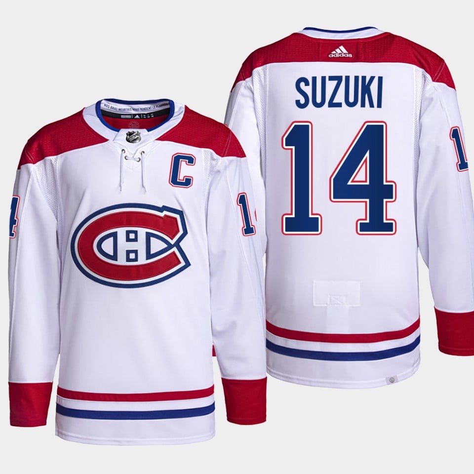 Nick Suzuki 14 Montreal Canadiens White Jersey 2023 Captain Patch Primegreen - JS615 