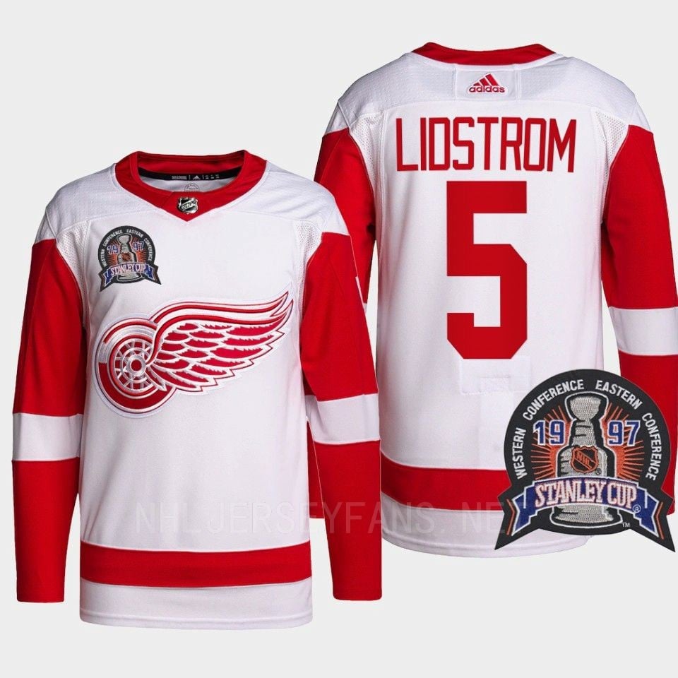 Nicklas Lidstrom 5 1997 Stanley Cup Detroit Red Wings Red Jersey 25th Anniversary - JS529 
