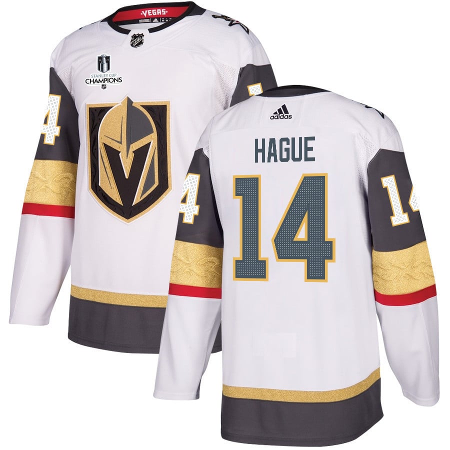 Nicolas Hague 14 Vegas Golden Knights Stanley Cup 2023 Champions Patch Away Breakaway Men Jersey - White - JS869 