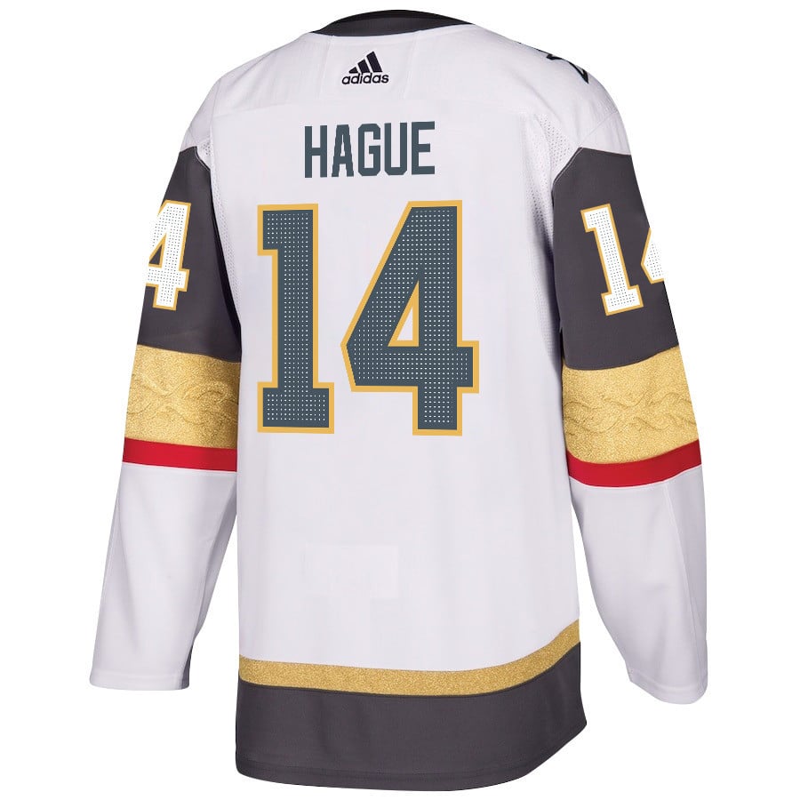 Alternative view of Nicolas Hague 14 Vegas Golden Knights Stanley Cup 2023 Champions Patch Away Breakaway Men Jersey - White - JS869 