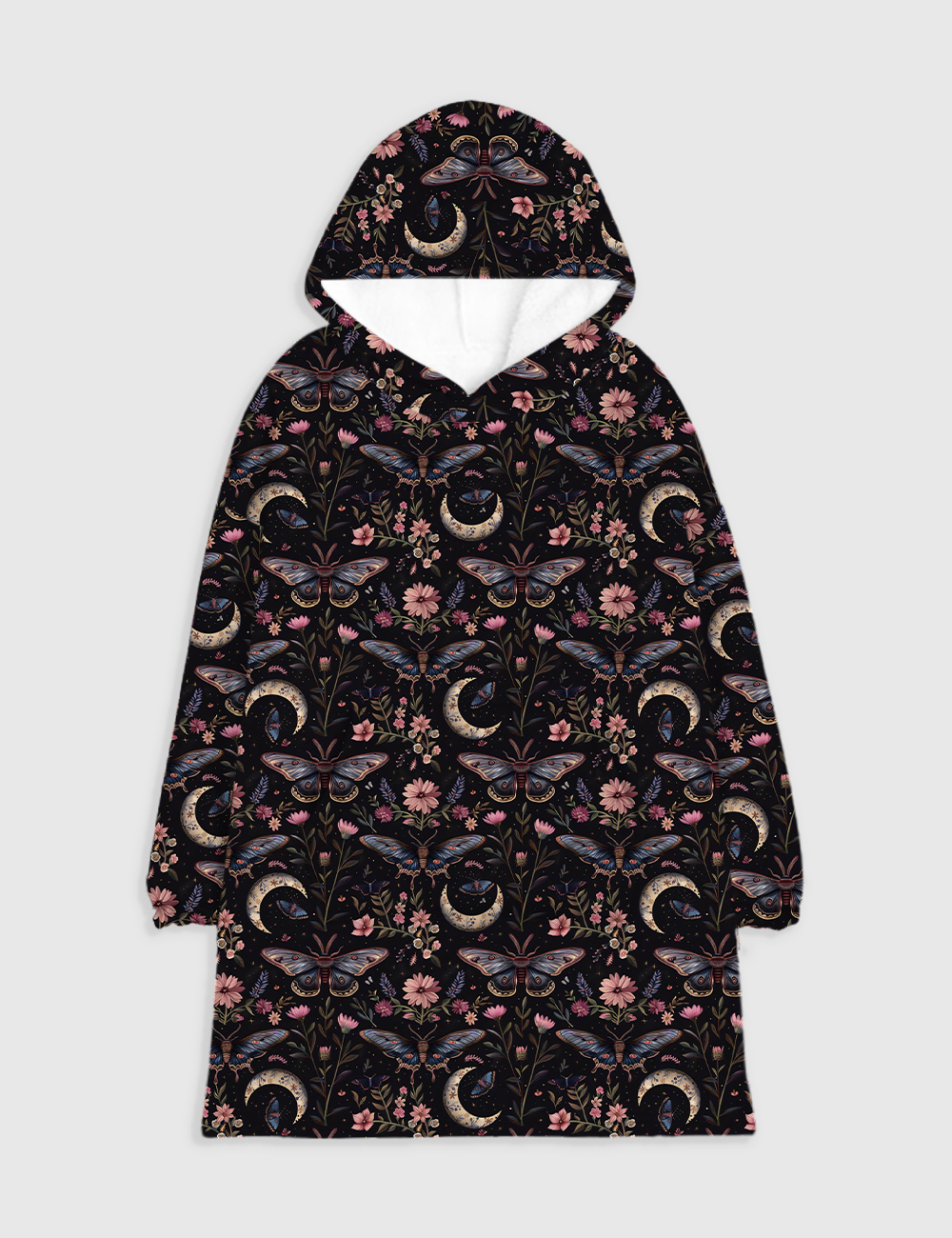 Night Garden Mystical Moth Magic Witchy Floral Halloween Flannel Blanket Hoodie