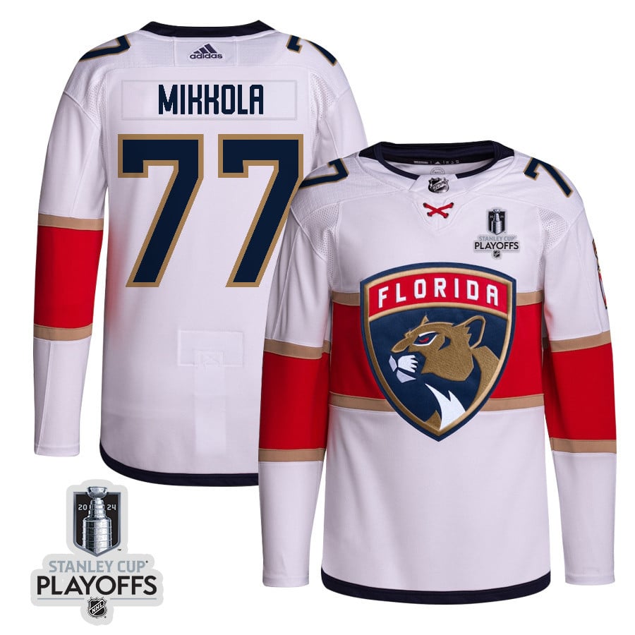 Niko Mikkola 77 Florida Panthers 2024 NHL Playoffs Patch Away Jersey Customized - Men, White - JS444 