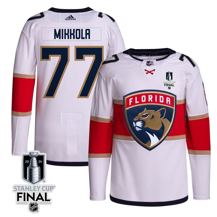 Niko Mikkola 77 Florida Panthers 2024 STANLEY CUP Final Away Breakaway Jersey - Men, White - JS366 
