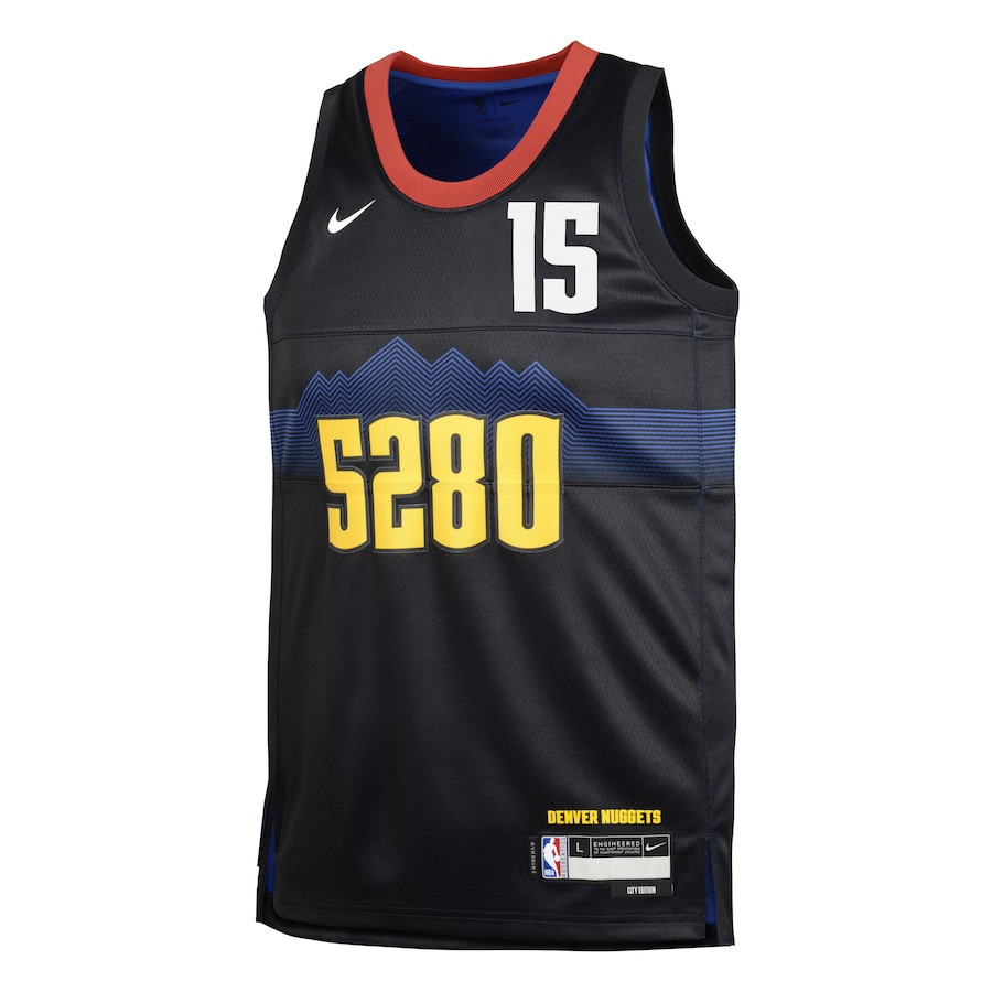 Alternative view of Nikola Jokić 15 Denver Nuggets 2023/24 City Edition Swingman YOUTH Jersey - Black - JS224 