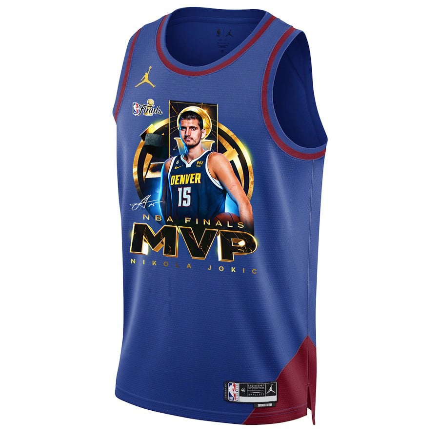 Alternative view of Nikola Jokić Denver Nuggets MVP 2023 NBA Final Champions Swingman Jersey - Blue - JS965 