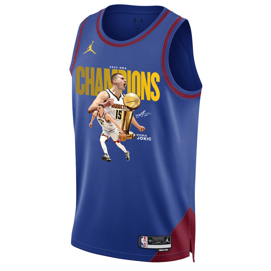 Alternative view of Nikola Jokić Denver Nuggets's Reigning MVP 2023 Champions Swingman Jersey - Blue - JS292 