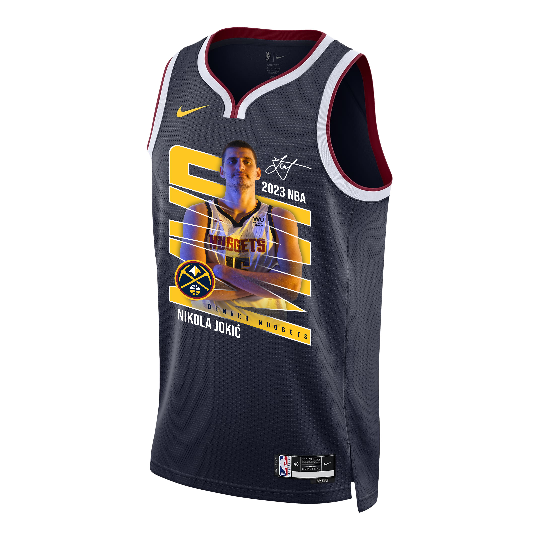 Alternative view of Nikola Jokic 15 Denver Nuggets Clown Prince 2023 NBA Champions Swingman Jersey - Black - JS334 