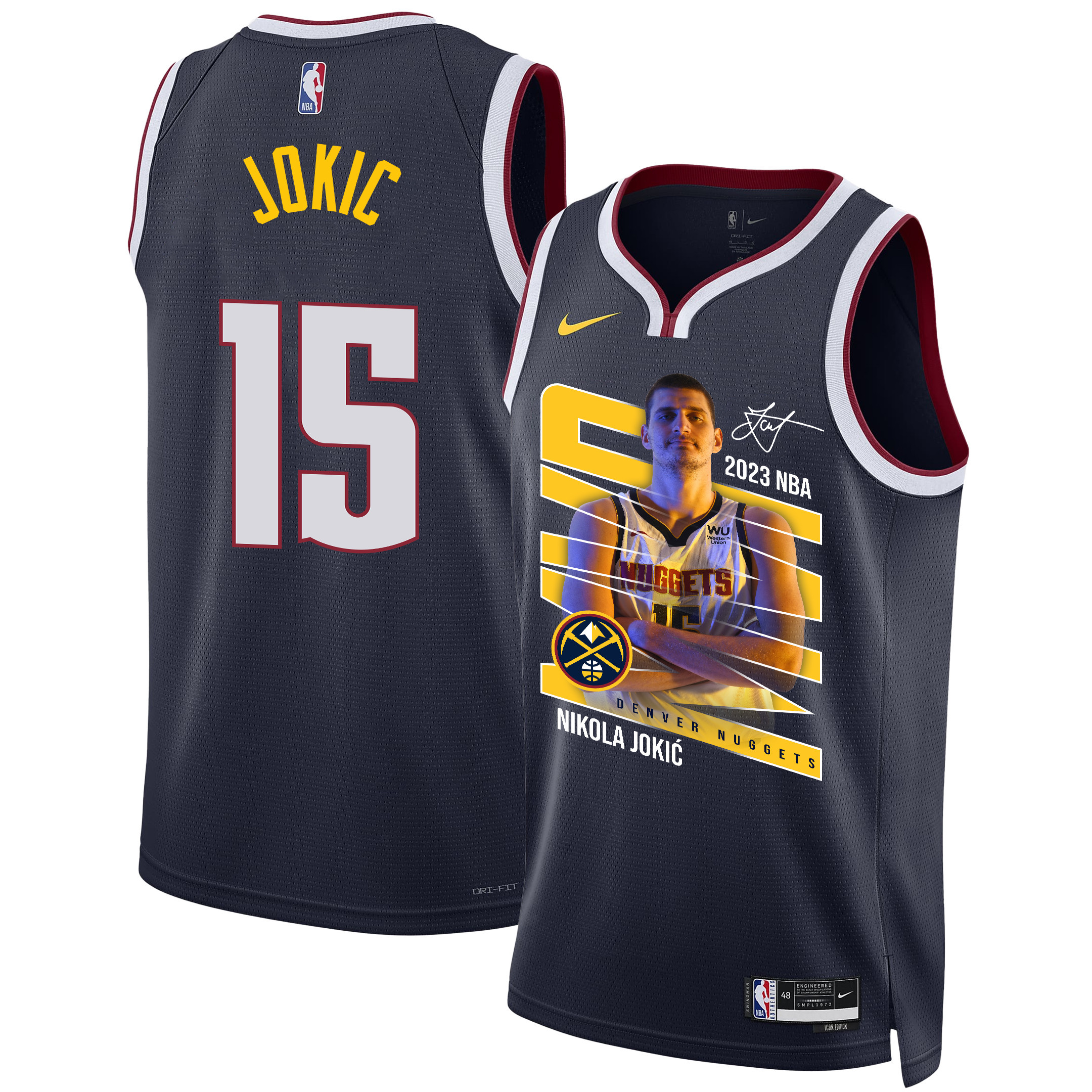 Nikola Jokic 15 Denver Nuggets Clown Prince 2023 NBA Champions Swingman Jersey - Black - JS334 