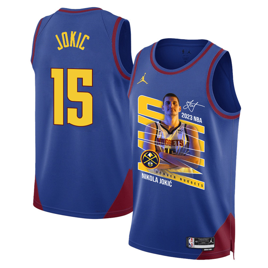 Nikola Jokic 15 Denver Nuggets Clown Prince 2023 NBA Champions Swingman Jersey - Blue - JS248 