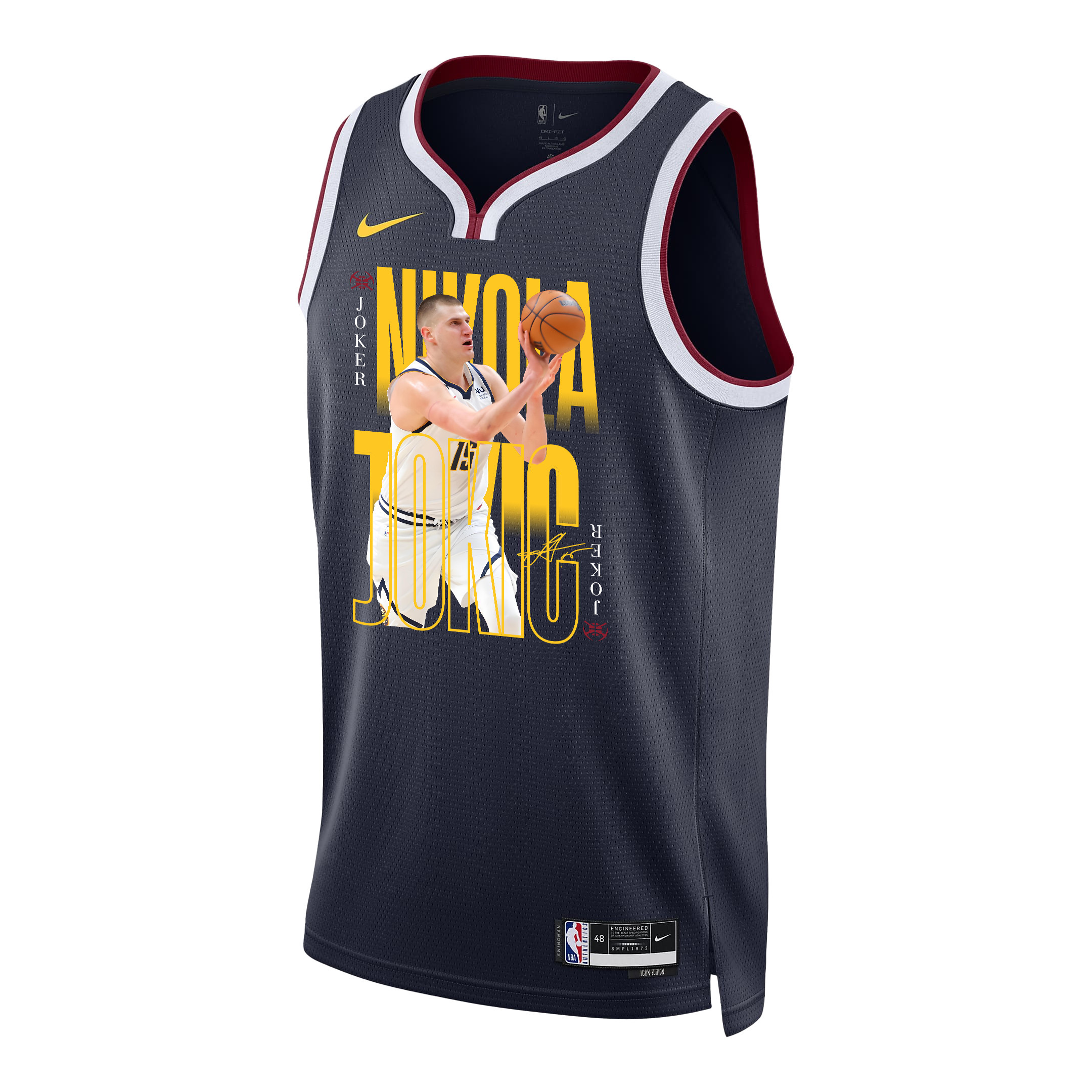 Alternative view of Nikola Jokic 15 Denver Nuggets Joker's Gold 2023 NBA Champions Swingman Jersey - Black - JS947 