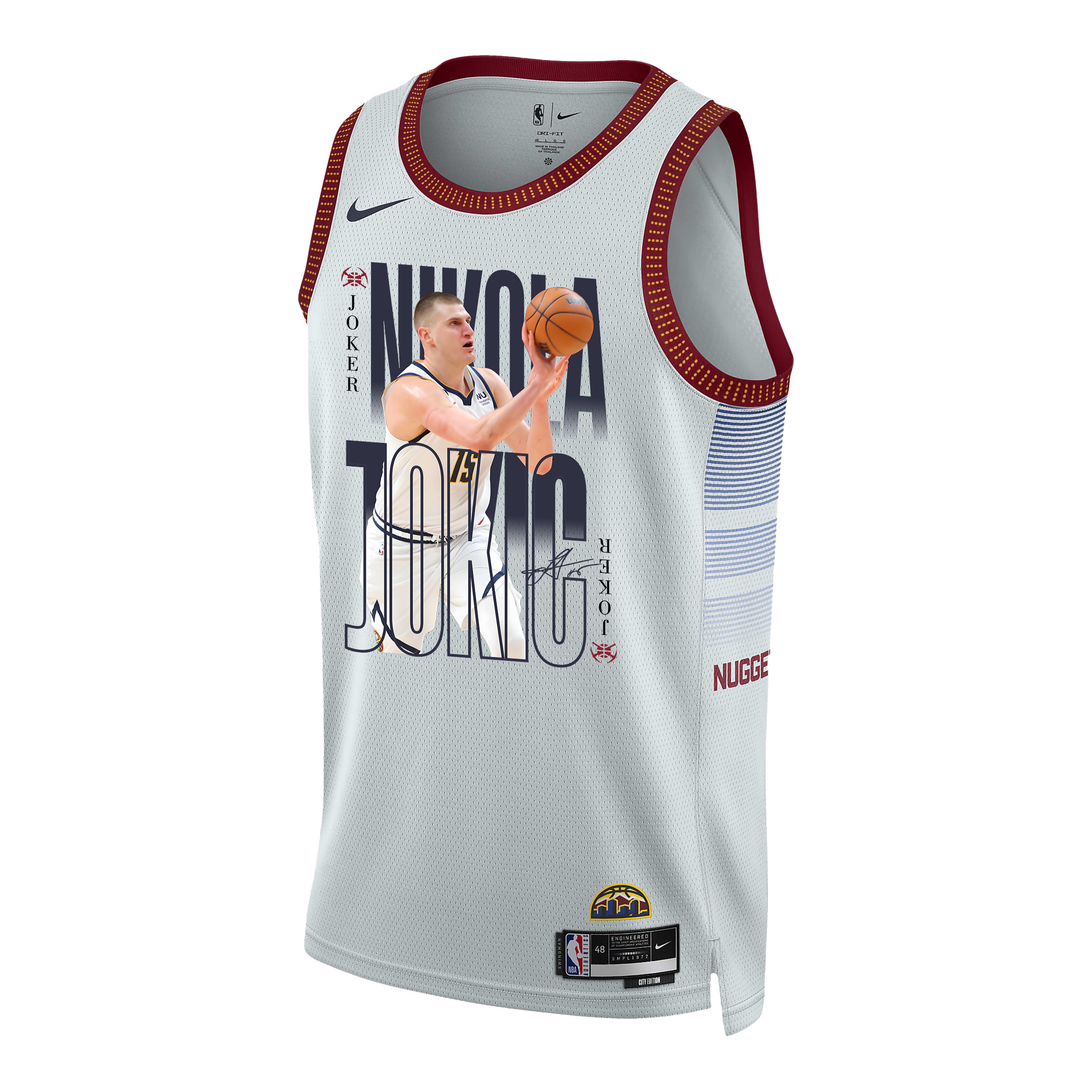 Alternative view of Nikola Jokic 15 Denver Nuggets Joker's Gold 2023 NBA Champions Swingman Jersey - White - JS781 