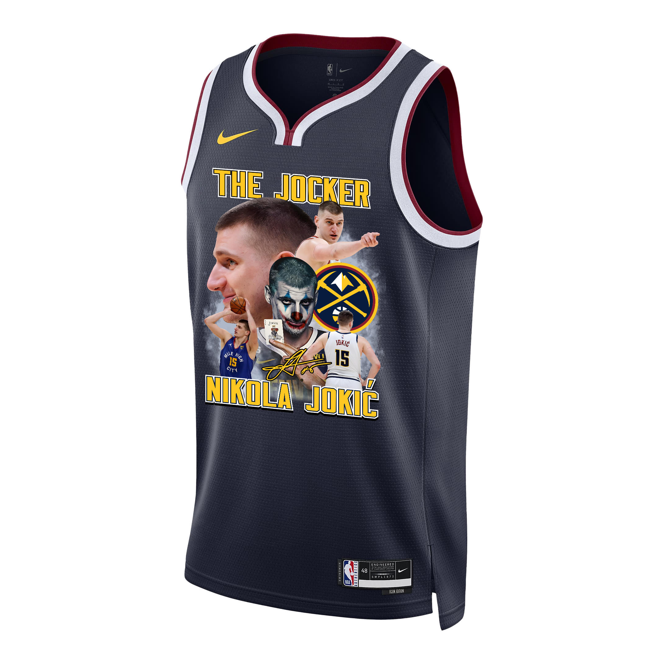 Alternative view of Nikola Jokic 15 Denver Nuggets Joker's Magic 2023 NBA Champions Swingman Jersey - Black - JS373 