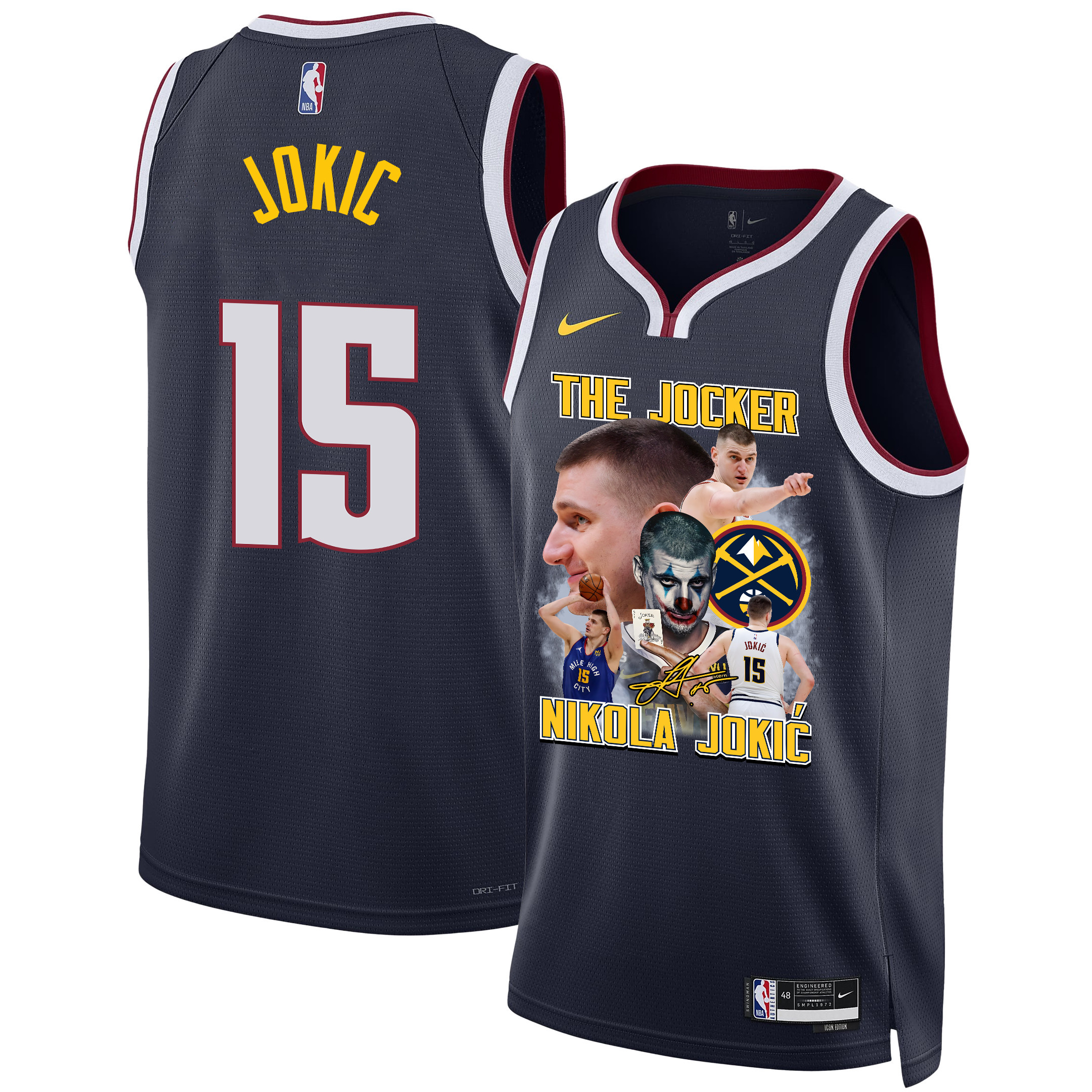 Nikola Jokic 15 Denver Nuggets Joker's Magic 2023 NBA Champions Swingman Jersey - Black - JS373 