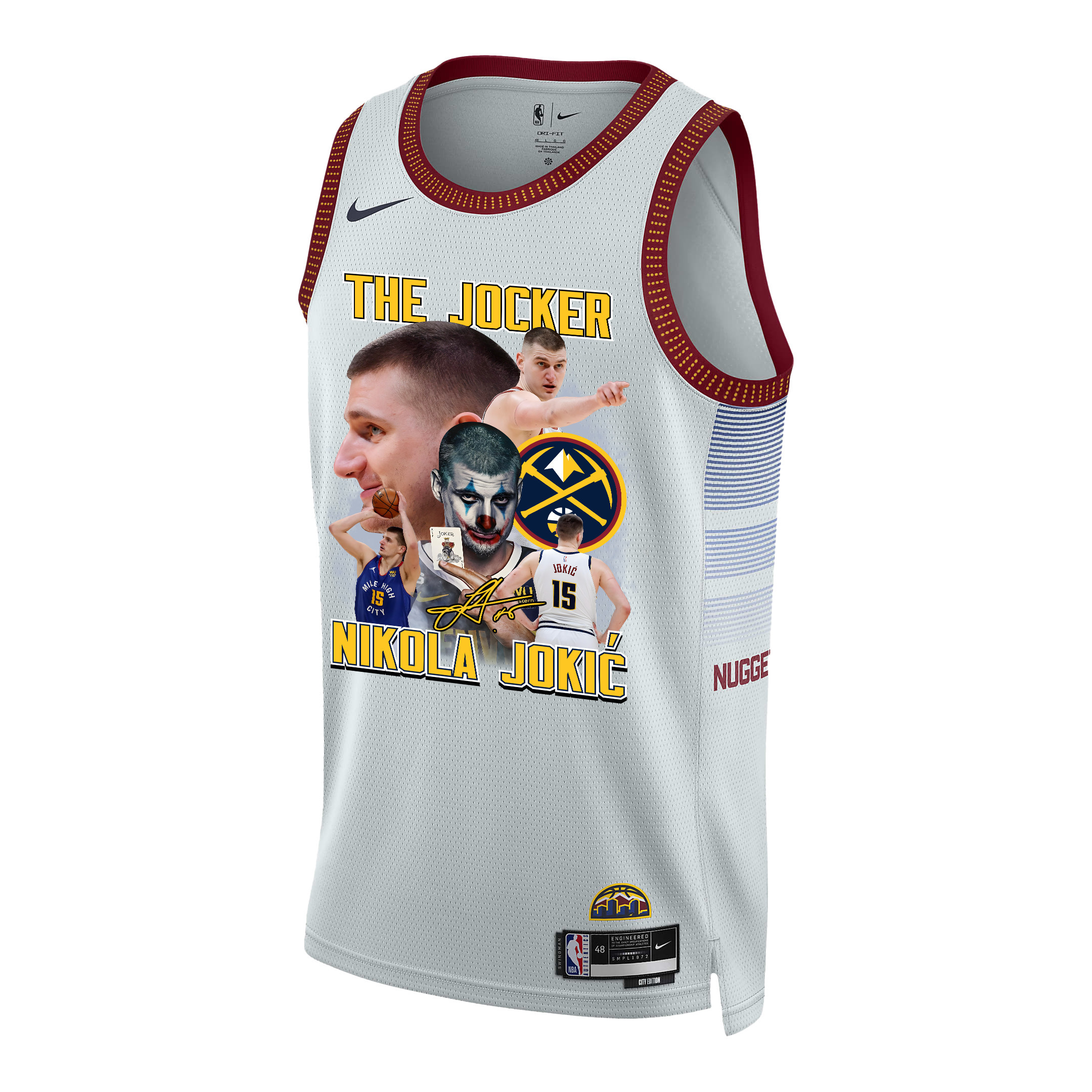 Alternative view of Nikola Jokic 15 Denver Nuggets Joker's Magic 2023 NBA Champions Swingman Jersey - White - JS934 