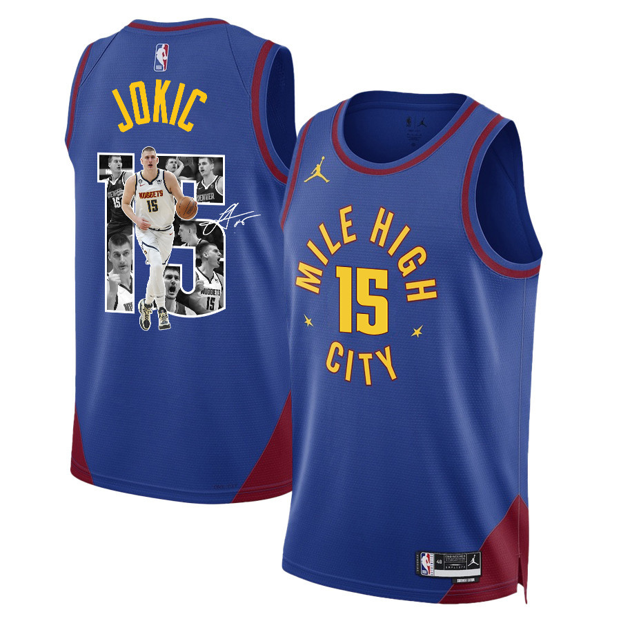 Nikola Jokic 15 Denver Nuggets Unpredictable Superstar 2023 NBA Champions Swingman Jersey - Blue - JS563 