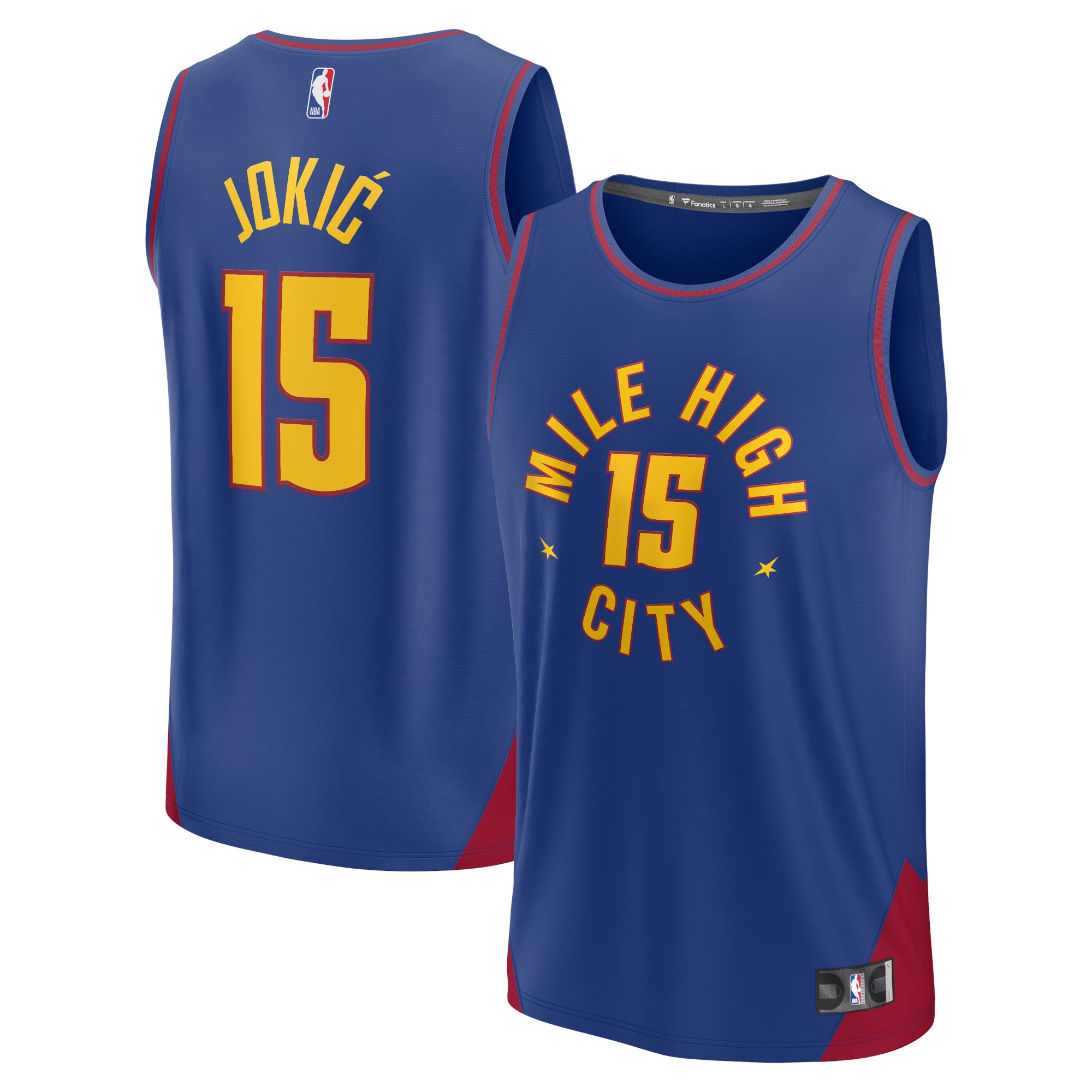 Alternative view of Nikola Jokic Denver Nuggets Fanatics Branded Fast Break Replica Player Jersey - Statement Edition - Navy