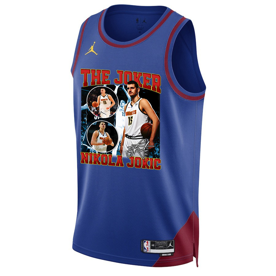 Alternative view of Nikola Jokic The Joker's Legacy Denver Nuggets 2023 NBA Champions Swingman Jersey - Blue - JS649 