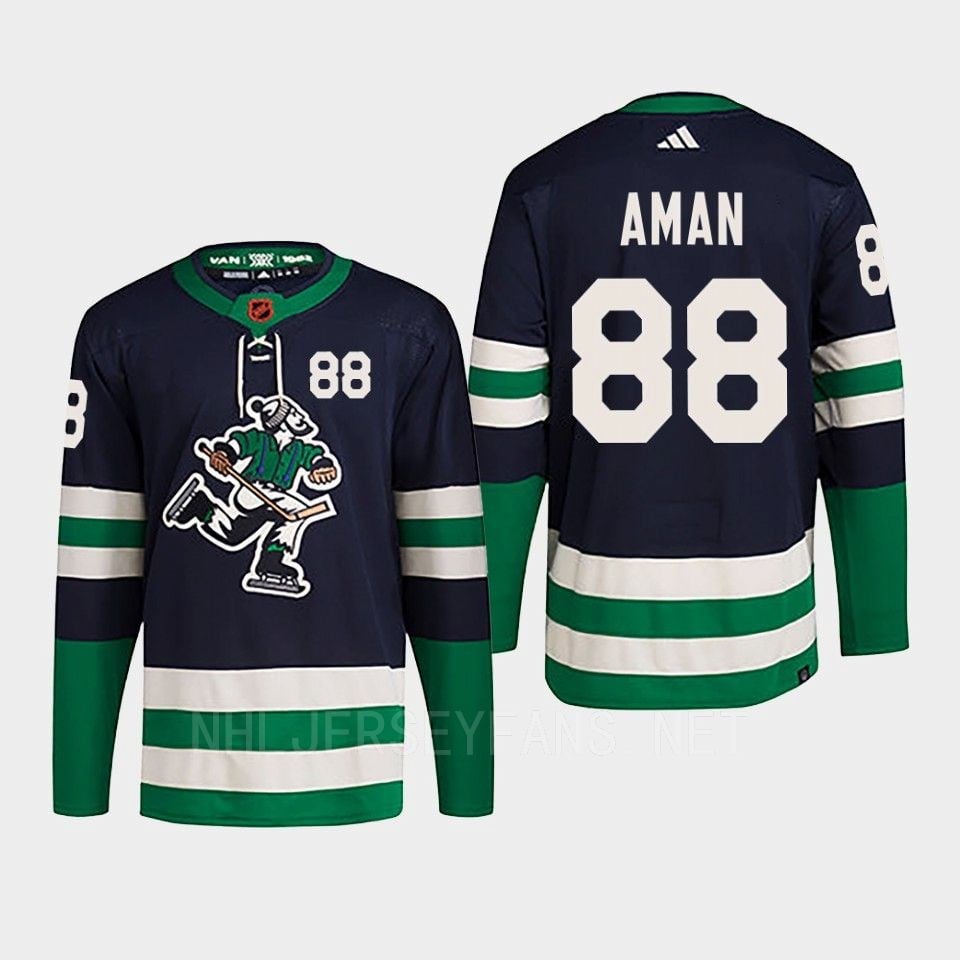 Nils Aman 88 Reverse Retro 2.0 2022 Vancouver Canucks Navy Jersey Primegreen - JS642 