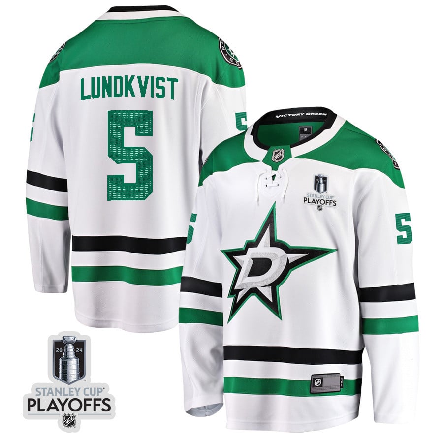 Nils Lundkvist 5 Dallas Stars 2024 NHL Playoffs Patch Away Breakaway Jersey - Men - JS299 