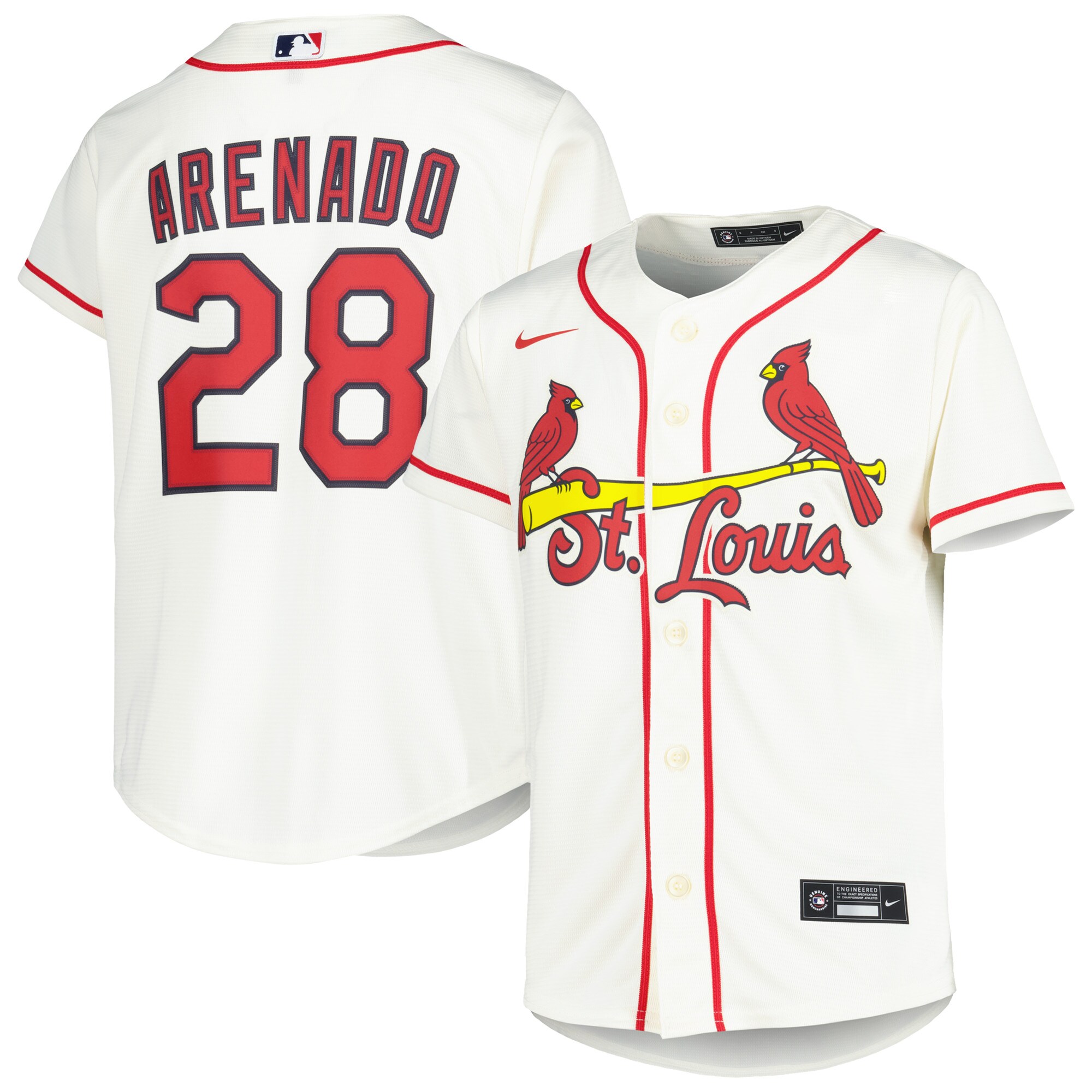Alternative view of Nolan Arenado St. Louis Cardinals Youth Alternate Replica Player Jersey - Cream