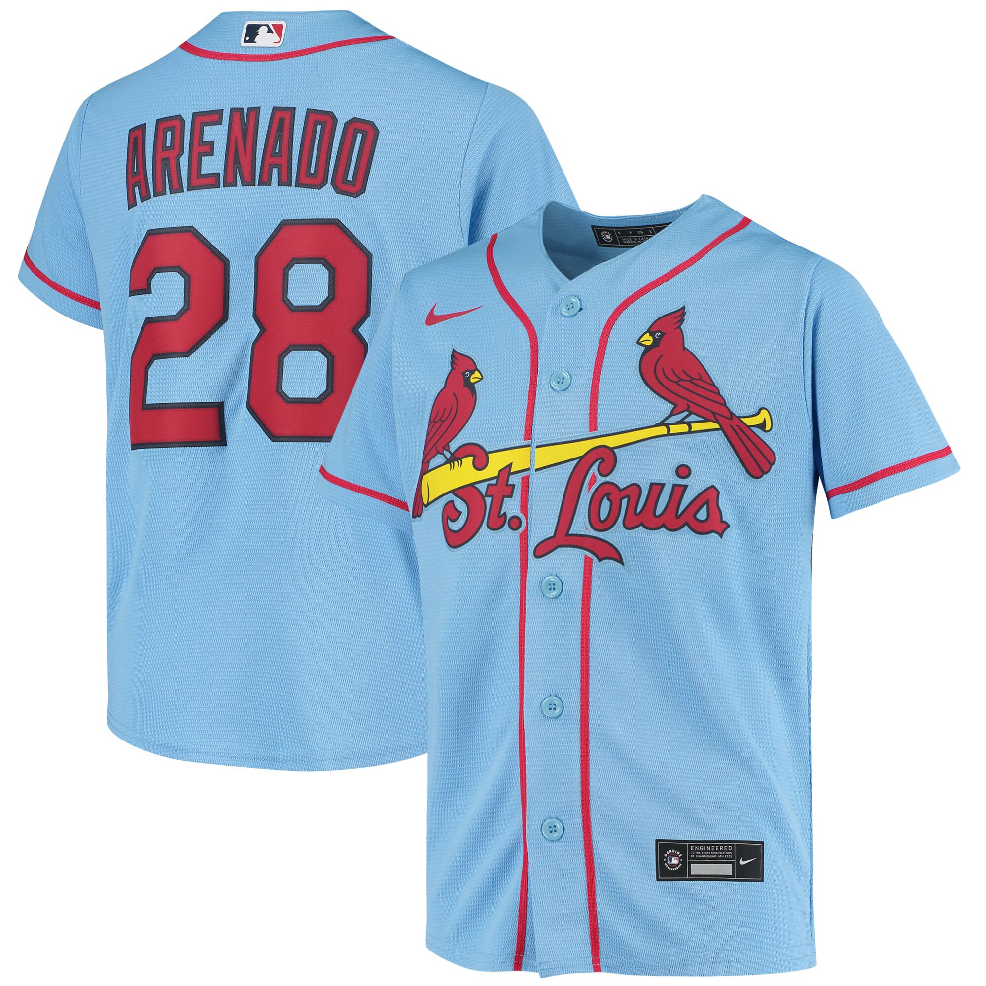 Alternative view of Nolan Arenado St. Louis Cardinals Youth Alternate Replica Player Jersey - Light Blue
