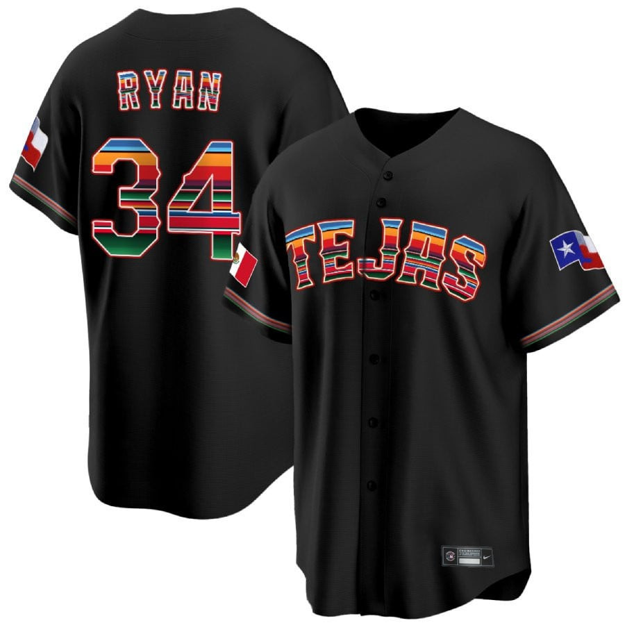 Nolan Ryan 34 Texas Rangers Mexican Collection Baseball Men Jersey - Black - JS743 