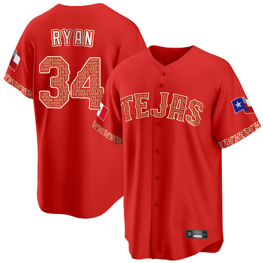 Nolan Ryan 34 Texas Rangers Mexican Collection Baseball Men Jersey - Red - JS196 