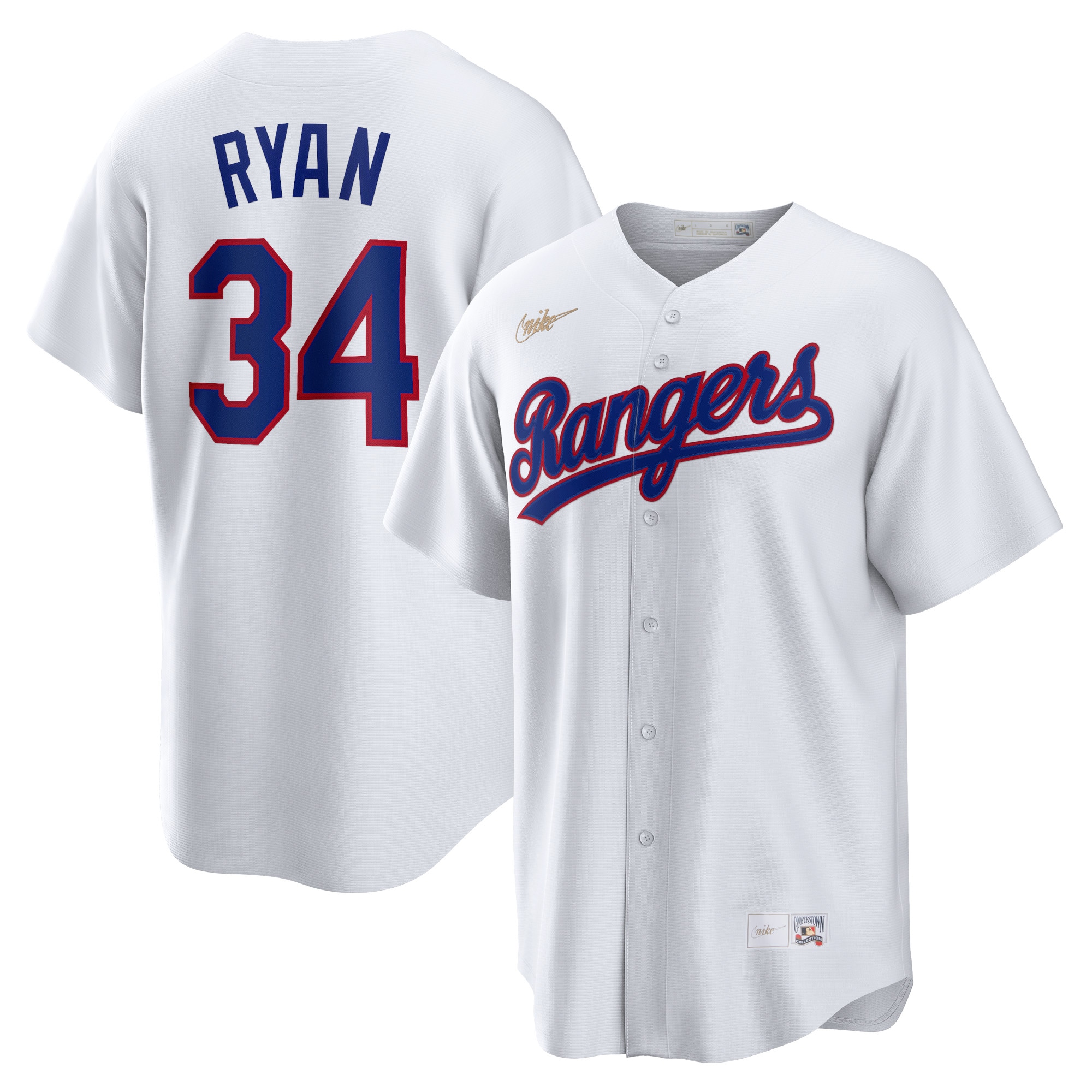 Alternative view of Nolan Ryan Texas Rangers Home Cooperstown Collection Player Jersey - White