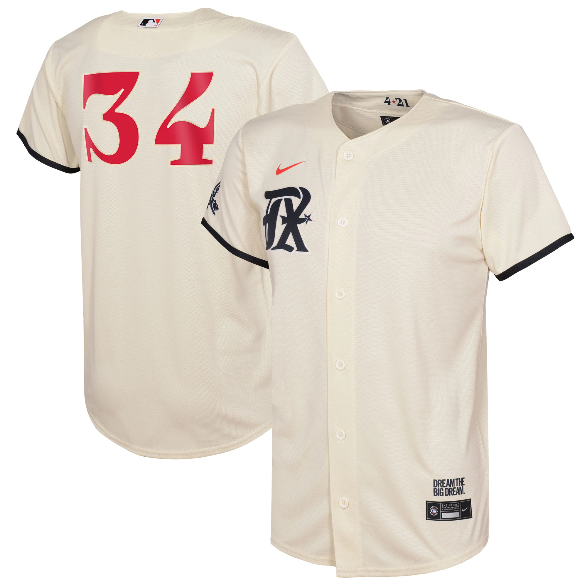 Alternative view of Nolan Ryan Texas Rangers Youth 2023 City Connect Replica Player Jersey - Cream