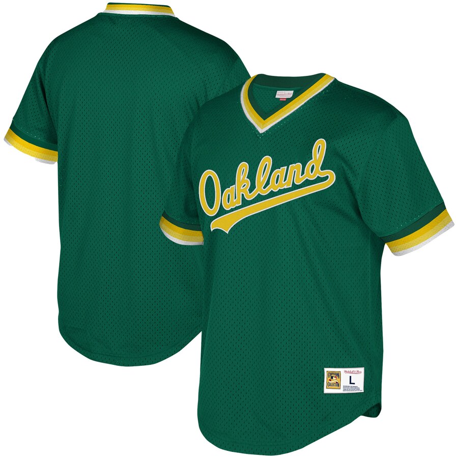 Oakland Athletics Mitchell & Ness Youth Cooperstown Collection Mesh Wordmark V-neck Jersey - Green