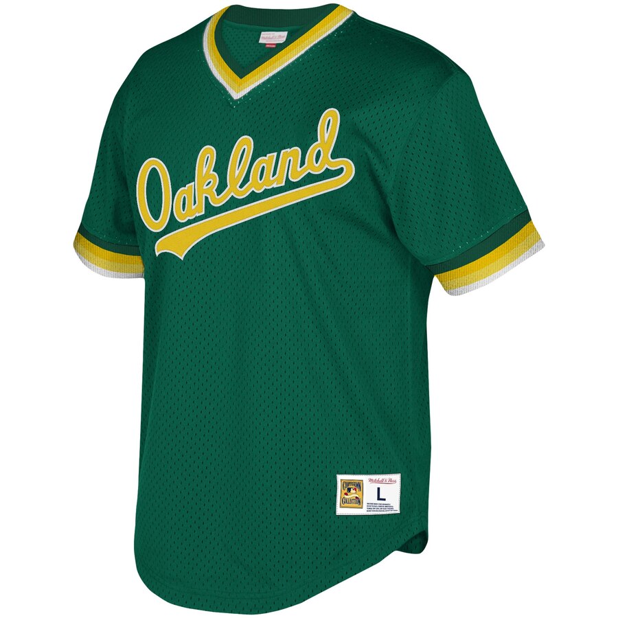 Alternative view of Oakland Athletics Mitchell & Ness Youth Cooperstown Collection Mesh Wordmark V-neck Jersey - Green