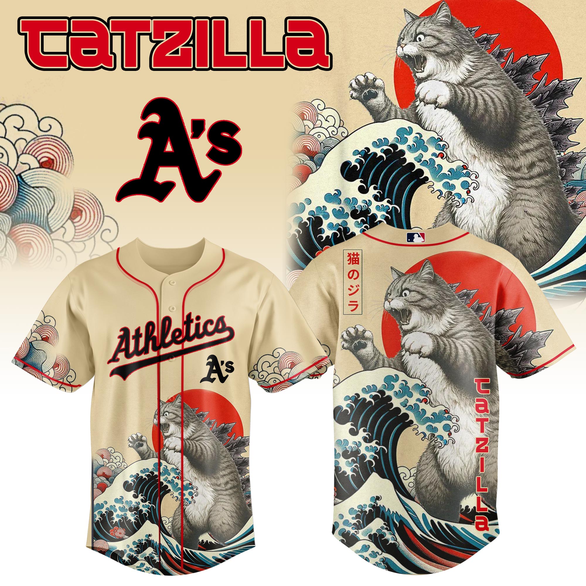 Oakland Athletics Mlb X Catzilla Style Japans Custom Baseball Jersey