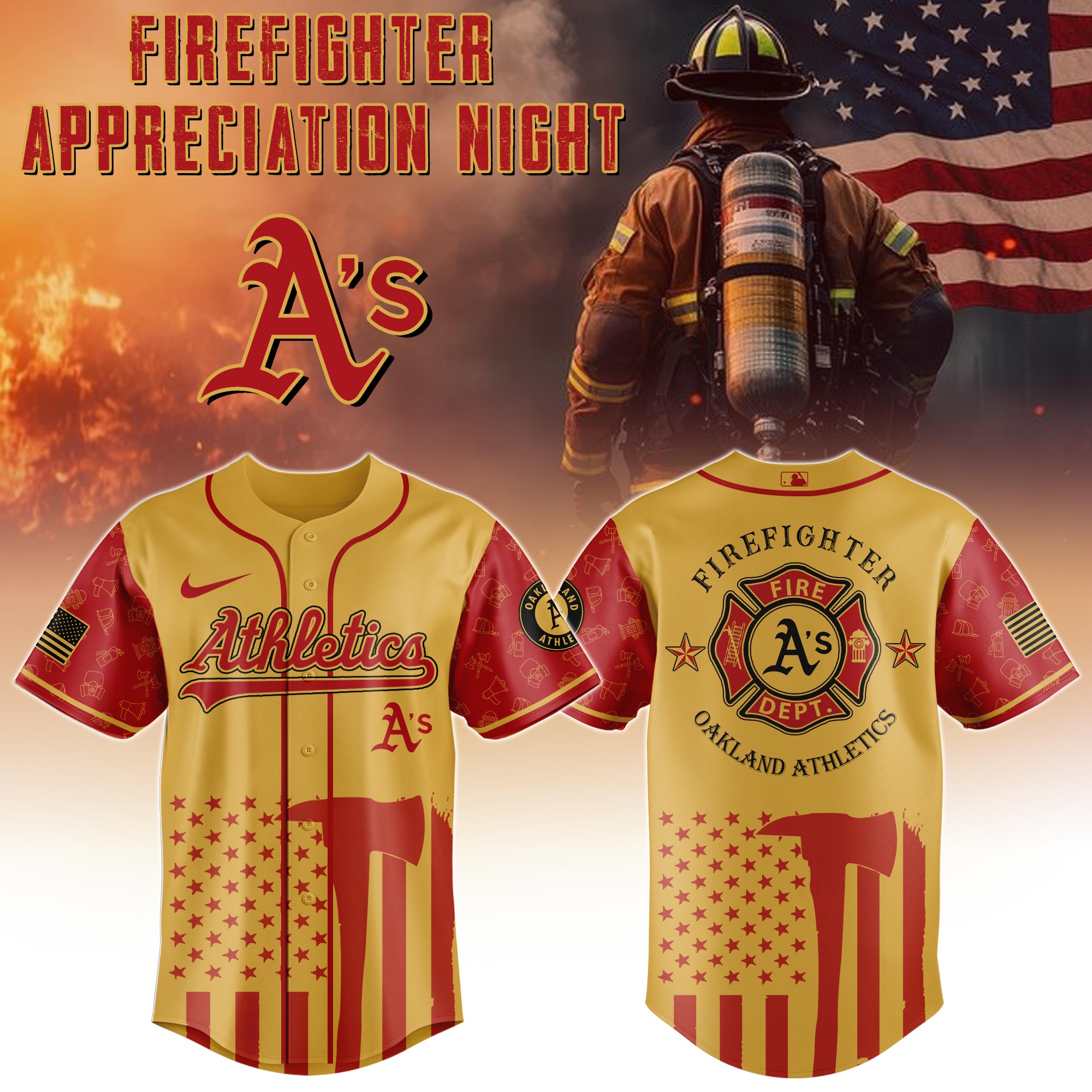 Oakland Athletics Mlb X Firefighter Appreciation Night Special Edition Custom Baseball Jersey 2025