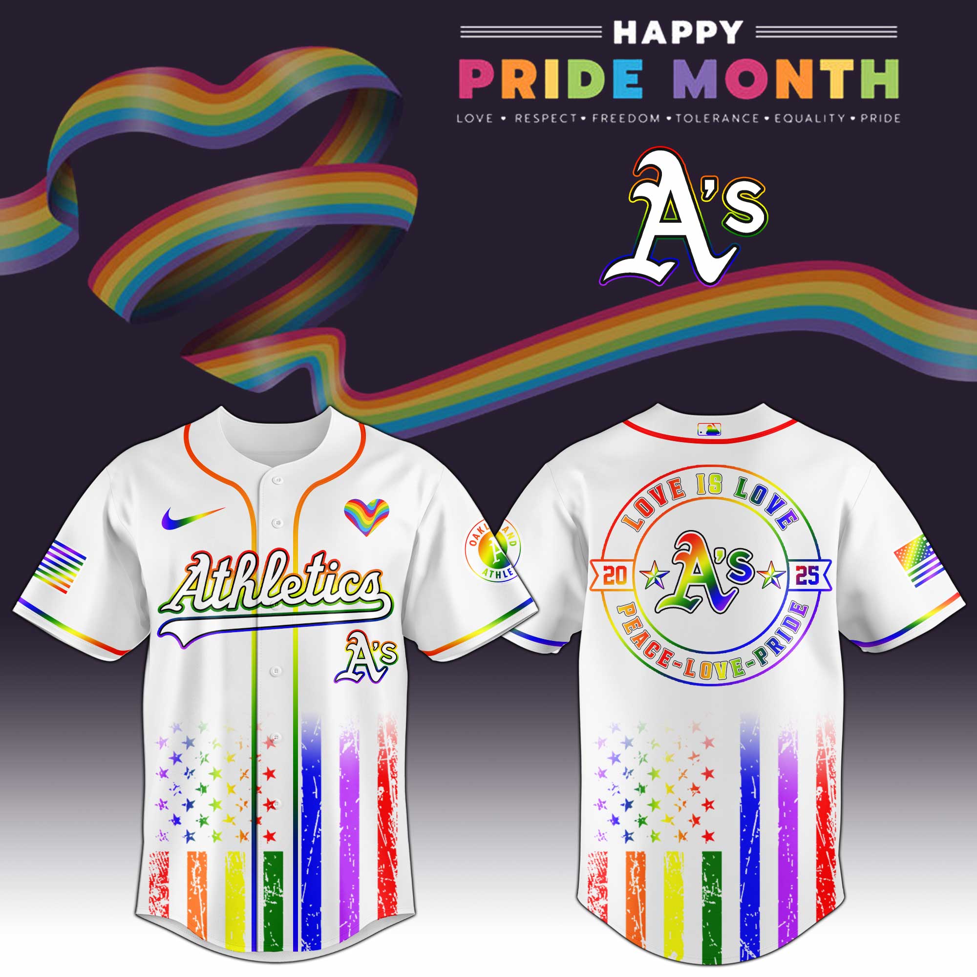 Oakland Athletics Mlb X Happy Pride Month Limited Edition Custom Baseball Jersey 2025