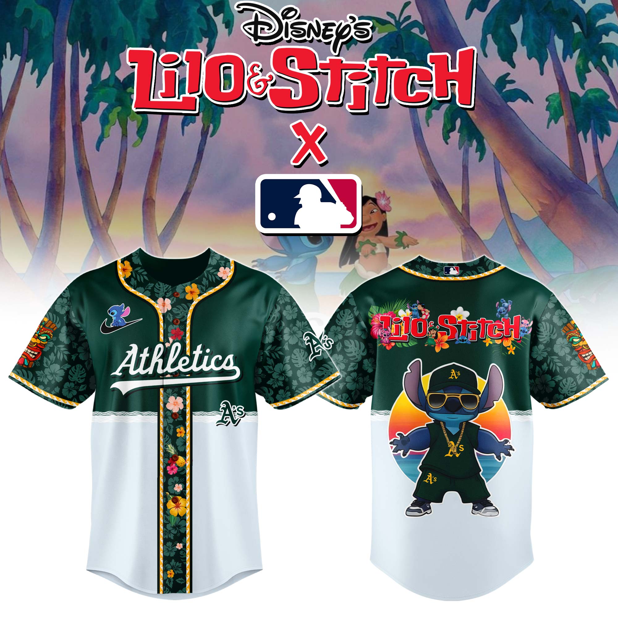 Oakland Athletics Mlb X Lilo & Stitch Custom Baseball Jersey