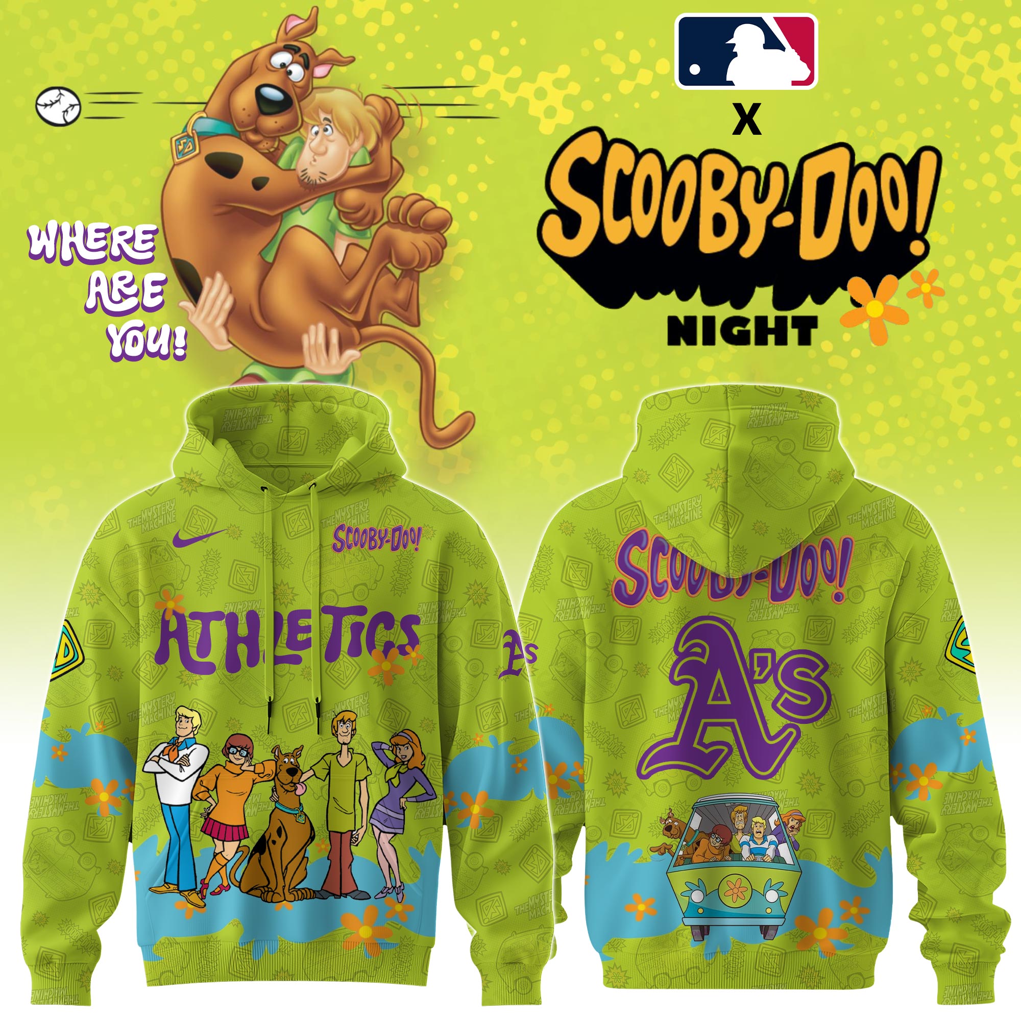 Oakland Athletics Mlb X Scooby Doo Custom Hoodie Editions Limited