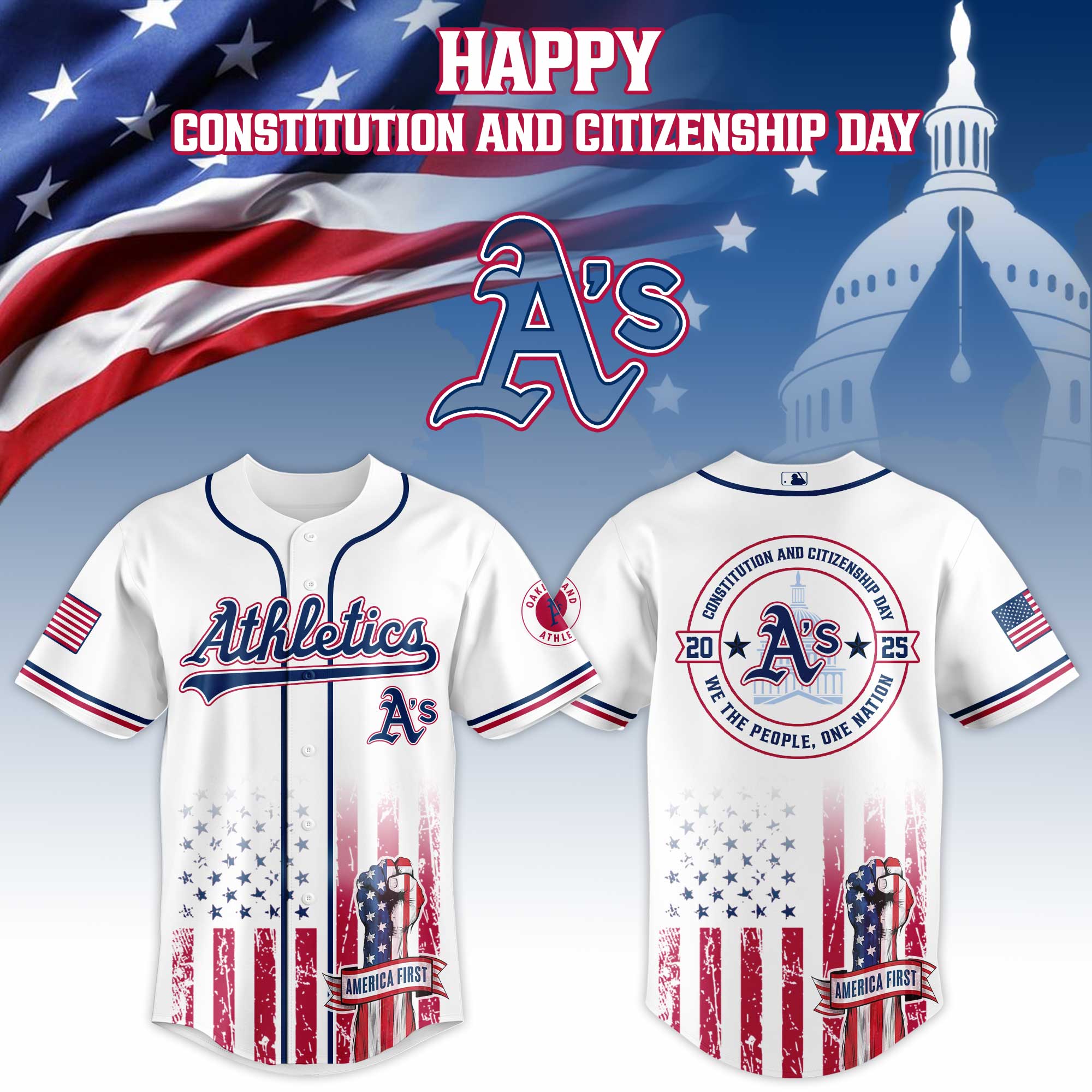 Oakland Athletics Mlb X Usa Happy Constitution And Citizenship Day Custom Baseball Jersey