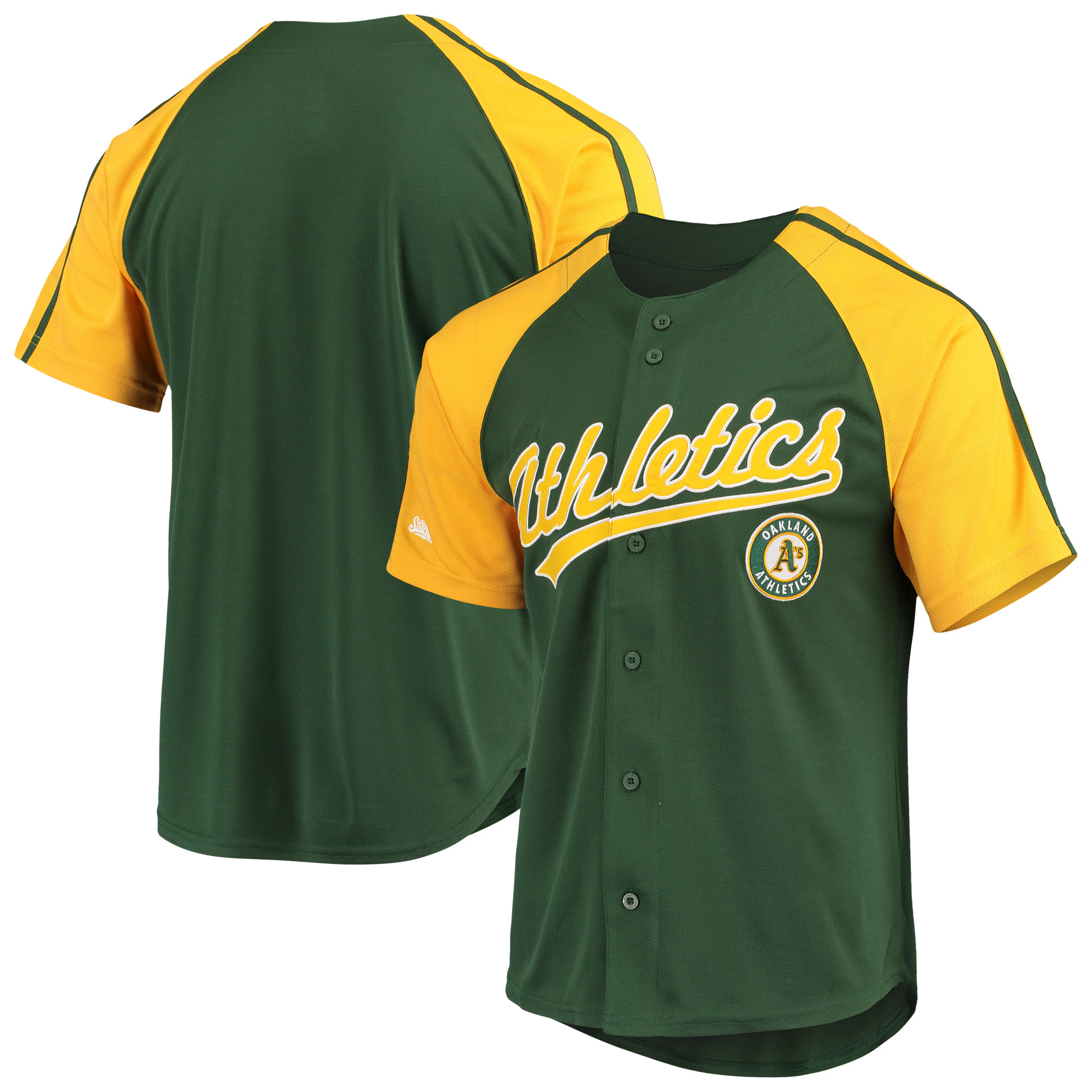 Alternative view of Oakland Athletics Stitches Button-down Raglan Replica Jersey - Green