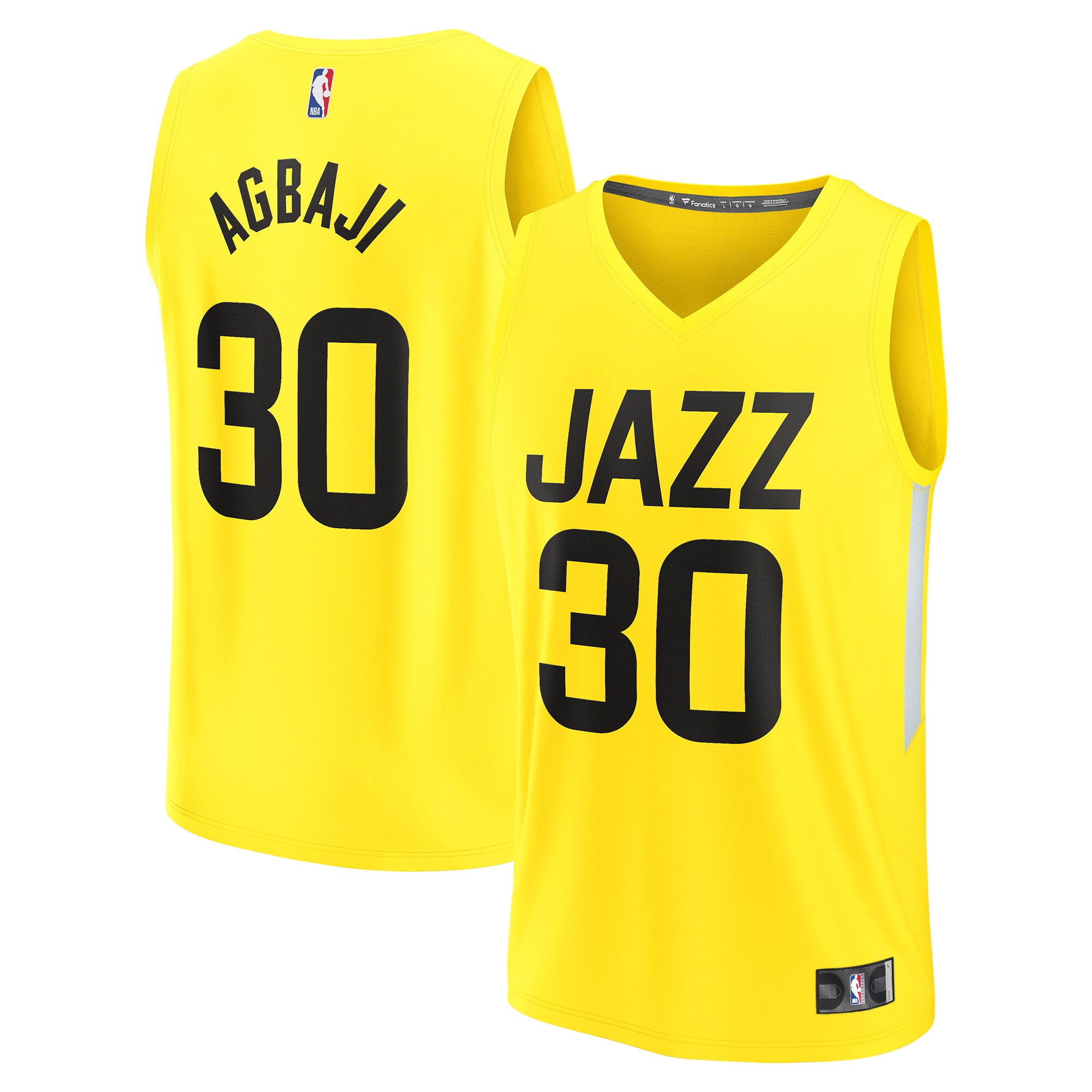 Alternative view of Ochai Agbaji Utah Jazz Fanatics Branded 2022/23 Fast Break Replica Player Jersey - Icon Edition - Yellow