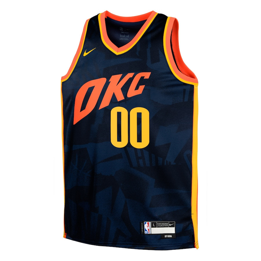 Alternative view of Oklahoma City Thunder 2023/24 City Edition Swingman Custom YOUTH Jersey - Navy - JS765 