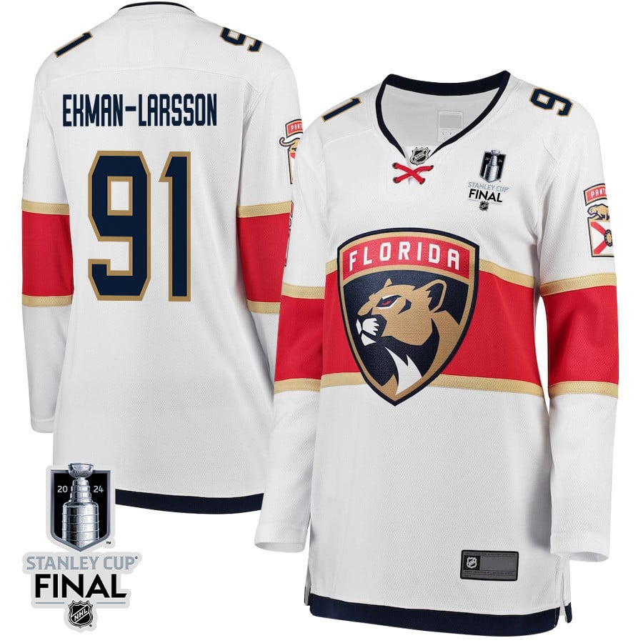 Oliver Ekman-Larsson 91 Florida Panthers 2024 STANLEY CUP Final Women's Away Breakaway Jersey - White - JS949 