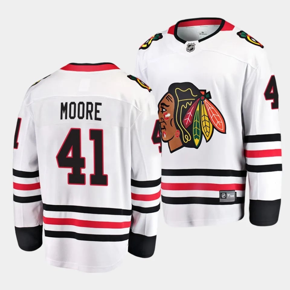Oliver Moore #41 Chicago Blackhawks 2023 Draft Away Men Jersey - White - JS138 