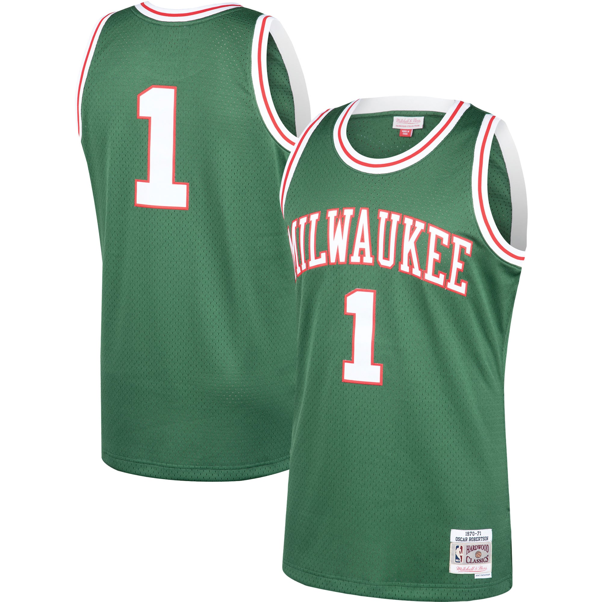 Alternative view of Oscar Robertson Milwaukee Bucks Mitchell & Ness 2001/02 Hardwood Classics Swingman Jersey - Green