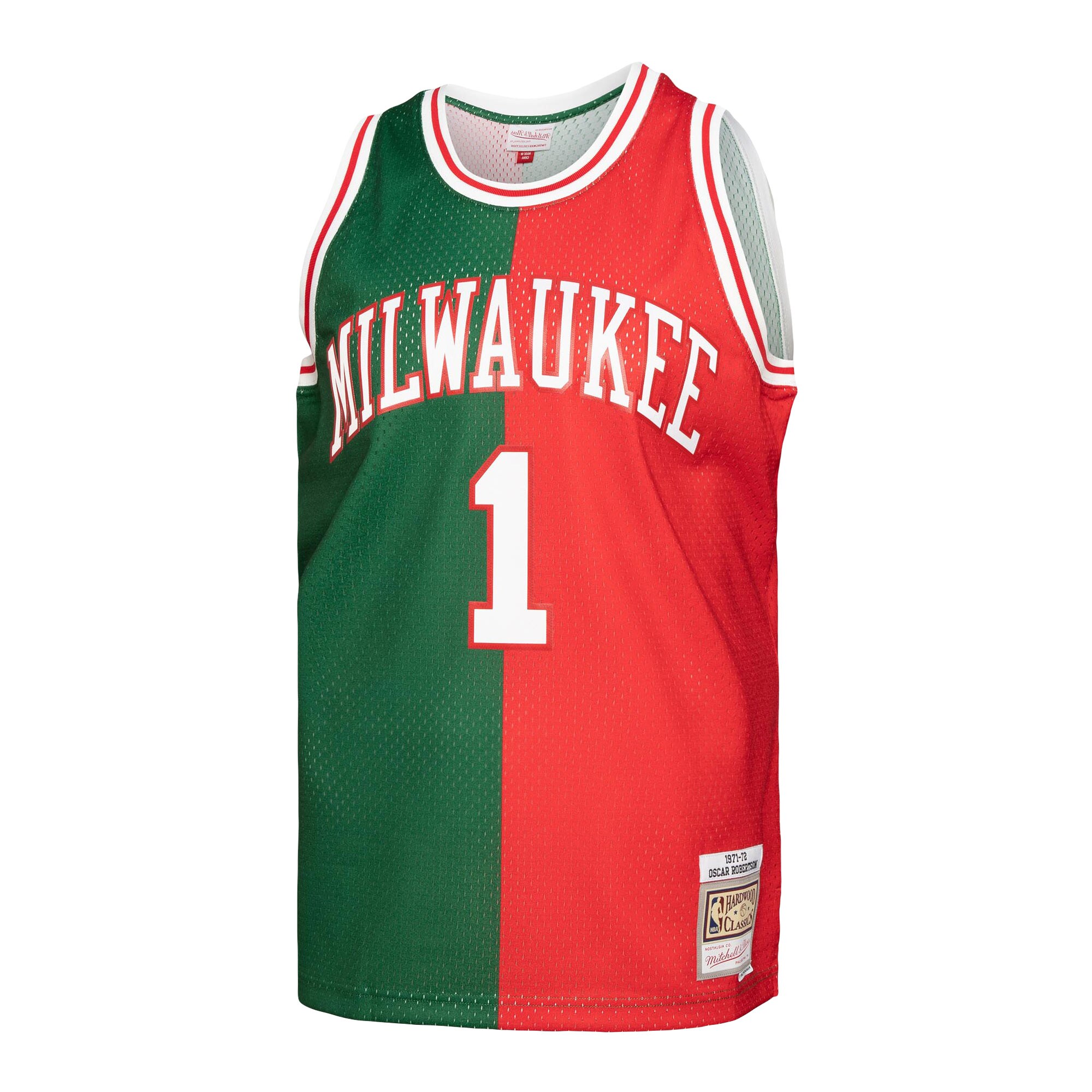 Alternative view of Oscar Robertson Milwaukee Bucks Mitchell & Ness Hardwood Classics 1971/72 Split Swingman Jersey - Green/red