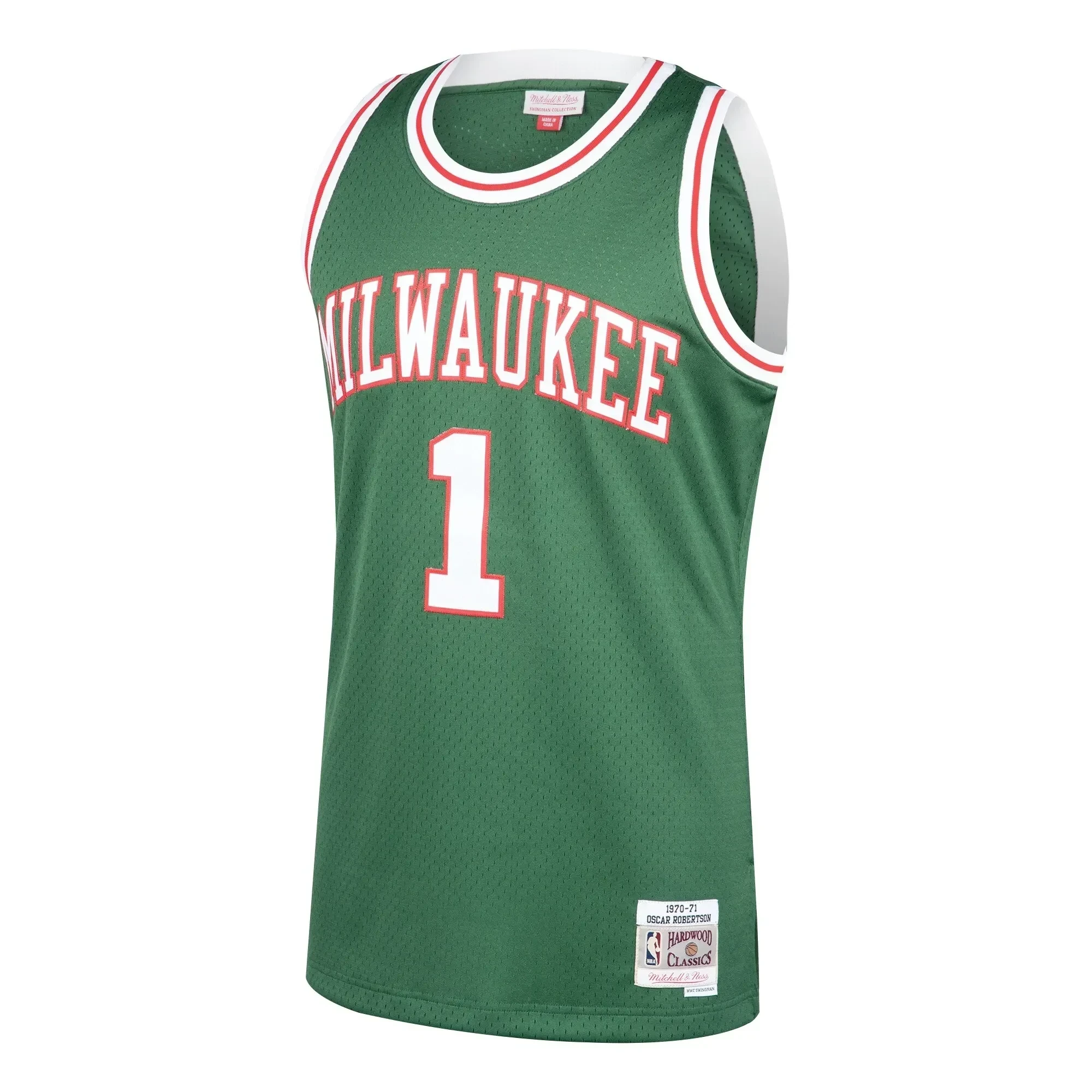 Alternative view of Oscar Robertson Milwaukee Bucks Mitchell & Ness 1970-71 Hardwood Classics Swingman Jersey - Green - JS697 