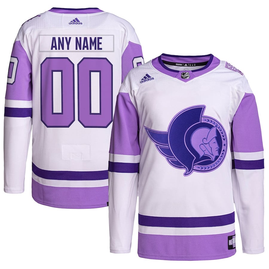 Ottawa Senators Hockey Fights Cancer Primegreen Custom Men Jersey - White/Purple - JS546 