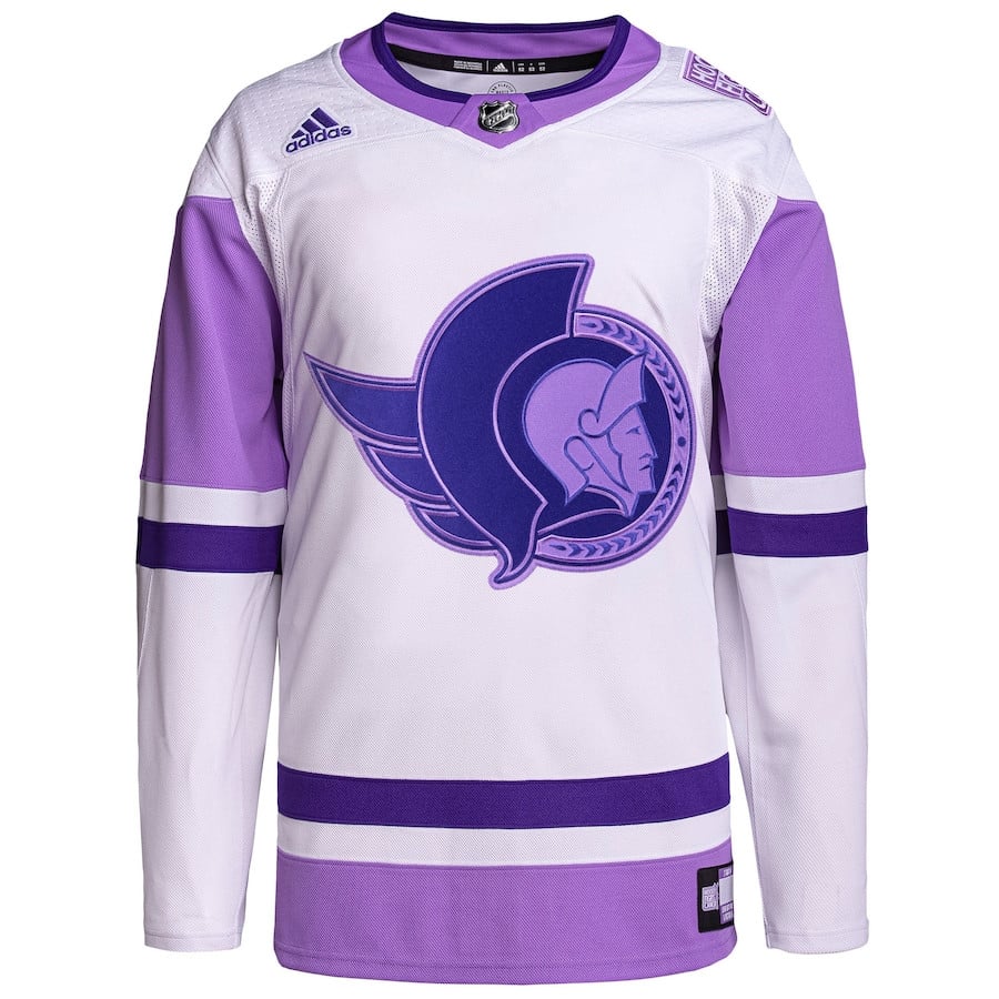 Alternative view of Ottawa Senators Hockey Fights Cancer Primegreen Custom Men Jersey - White/Purple - JS546 