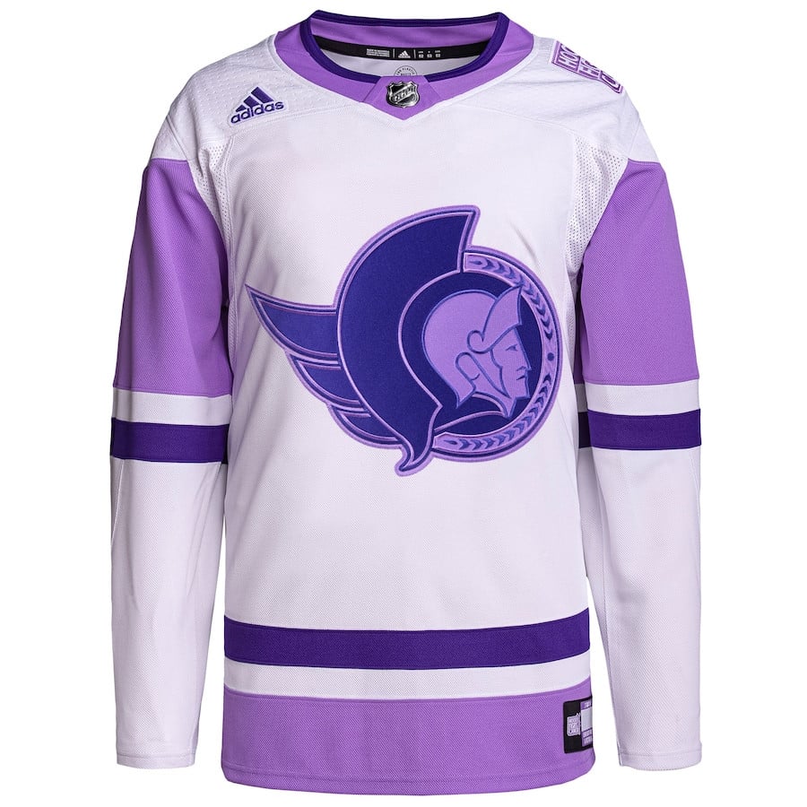 Alternative view of Ottawa Senators Hockey Fights Cancer Primegreen Men Jersey - White/Purple - JS118 