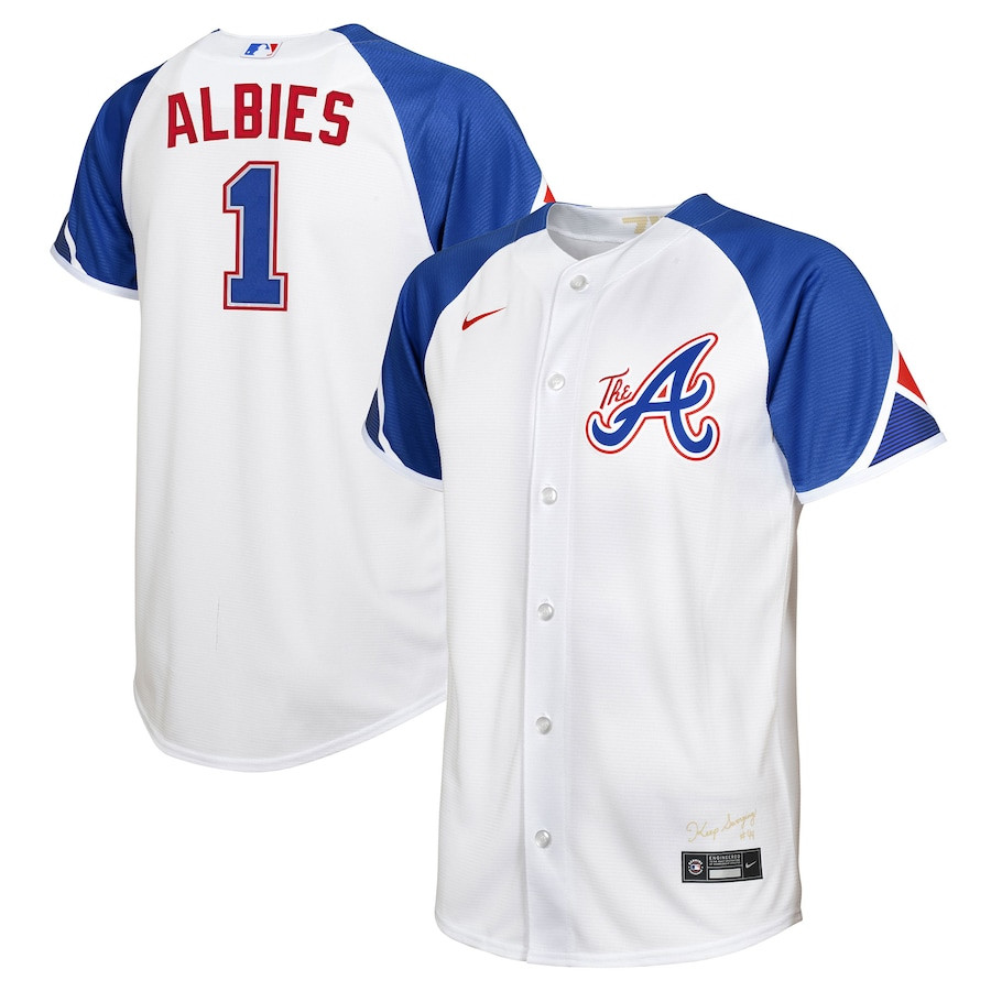 Ozzie Albies 1 Atlanta Braves 2023 City Connect Youth Jersey - White - JS361
