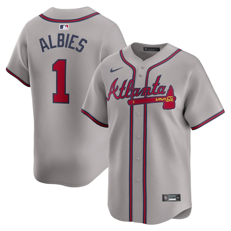 Ozzie Albies 1 Atlanta Braves Away Limited Player Men Jersey - Gray - JS934